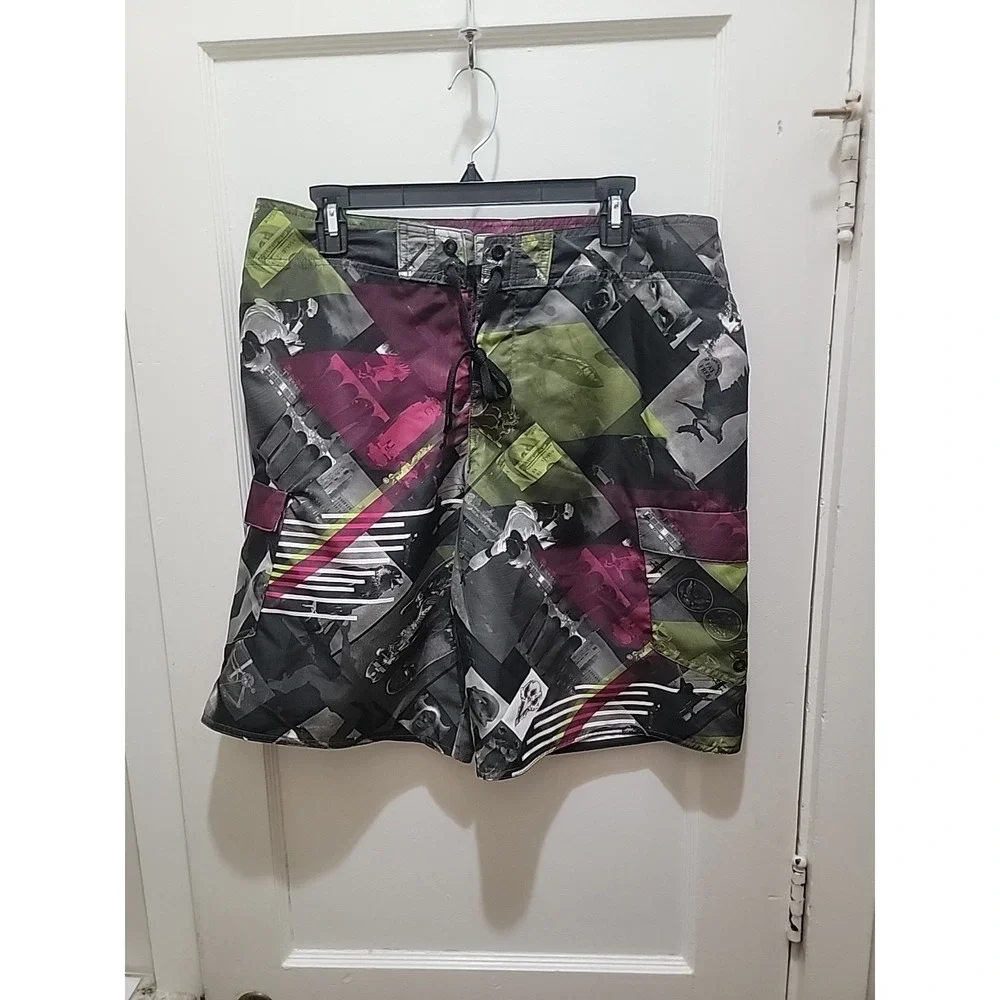 Tony Hawk Sz 36 Board Shorts Swim Trunks, Multicolor Graphic Color Block Summer